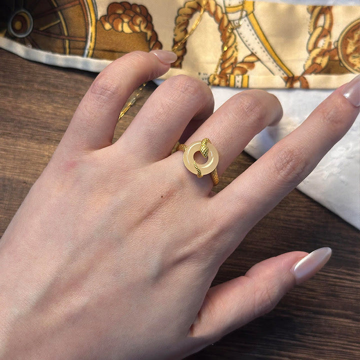 Bague d'harmonie en argent sterling 925 avec boucle de paix en calcédoine et Buddha Stones Année du serpent