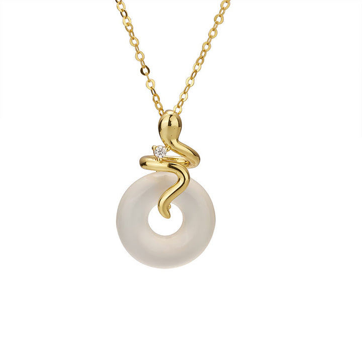Collier pendentif positif en argent sterling 925 avec boucle de paix en calcédoine et Buddha Stones