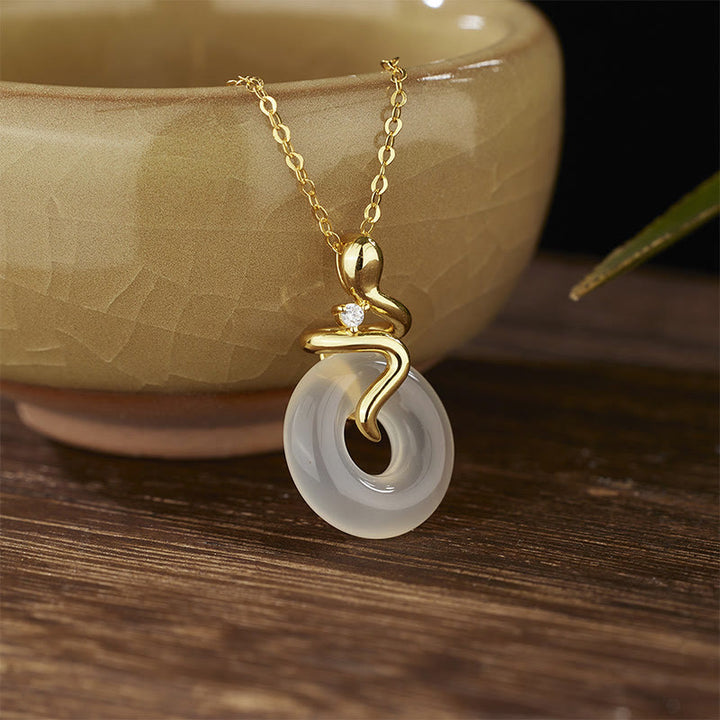 Collier pendentif positif en argent sterling 925 avec boucle de paix en calcédoine et Buddha Stones