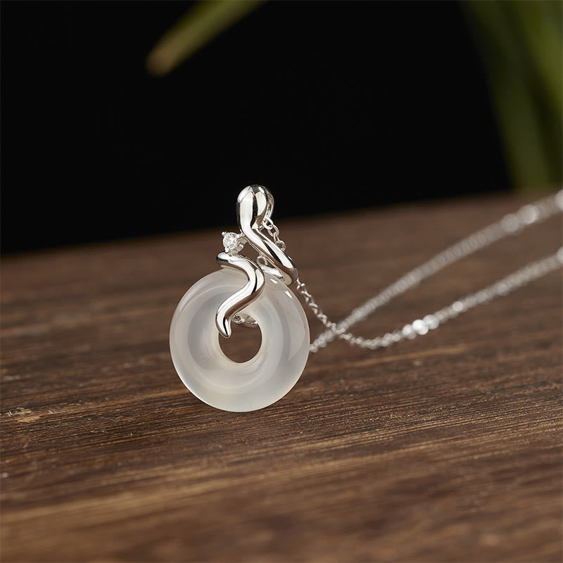 Collier pendentif positif en argent sterling 925 avec boucle de paix en calcédoine et Buddha Stones