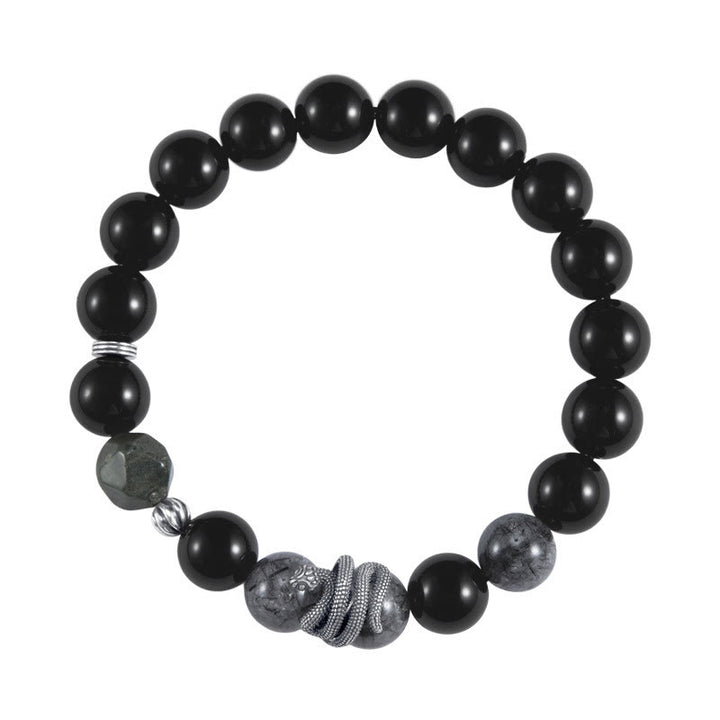 Bracelet de purification de l'année du serpent en argent sterling 925 Buddha Stones et quartz rutile noir - image 4