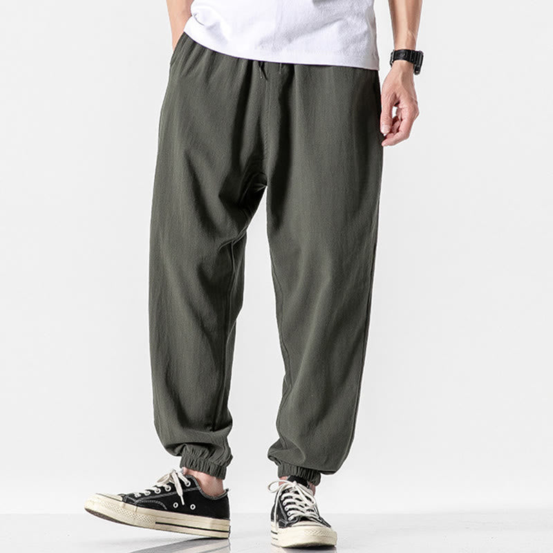 Pantalon en coton uni avec cordon de serrage et poches pour homme Motif Buddha Stones - image 1