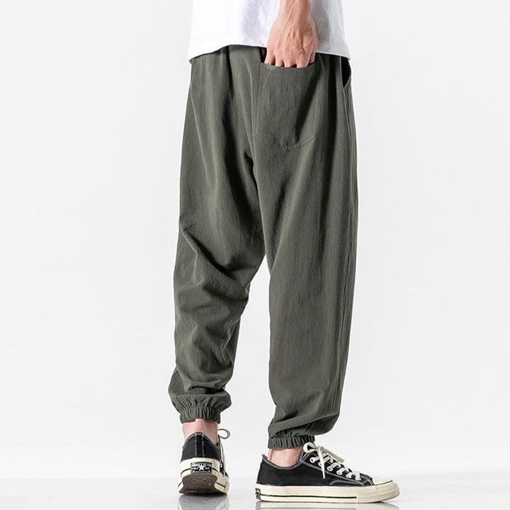 Pantalon en coton uni avec cordon de serrage et poches pour homme Motif Buddha Stones - image 3