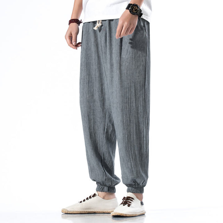 Pantalon décontracté en lin de couleur unie avec cordon de serrage et poches pour homme Buddha Stones - Gris ardoise clair - US/UK/AU46，EU56 (5XL) - image 22