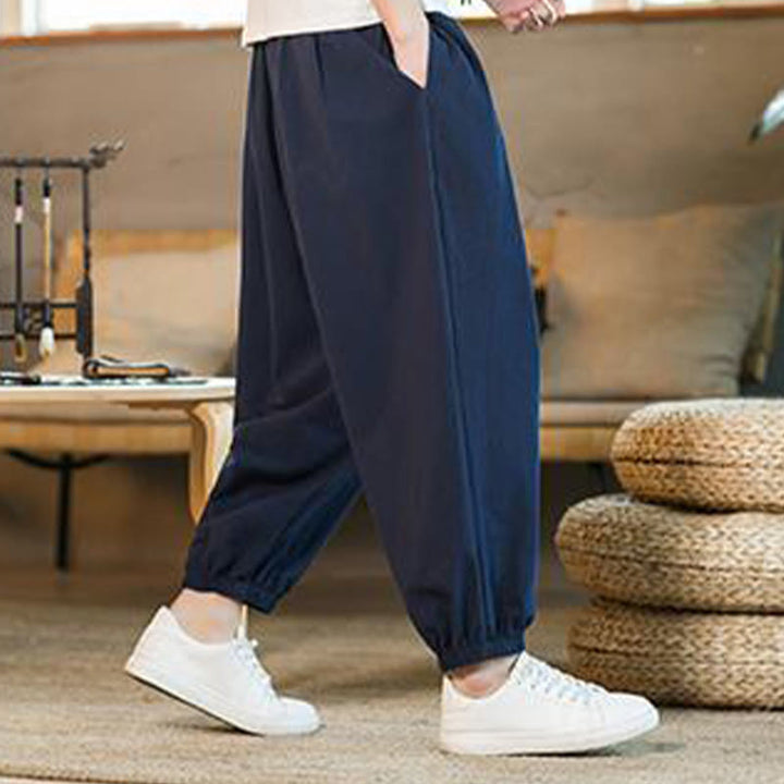 Pantalon en lin uni rouge avec cordon de serrage et poches pour homme avec Buddha Stones - image 37