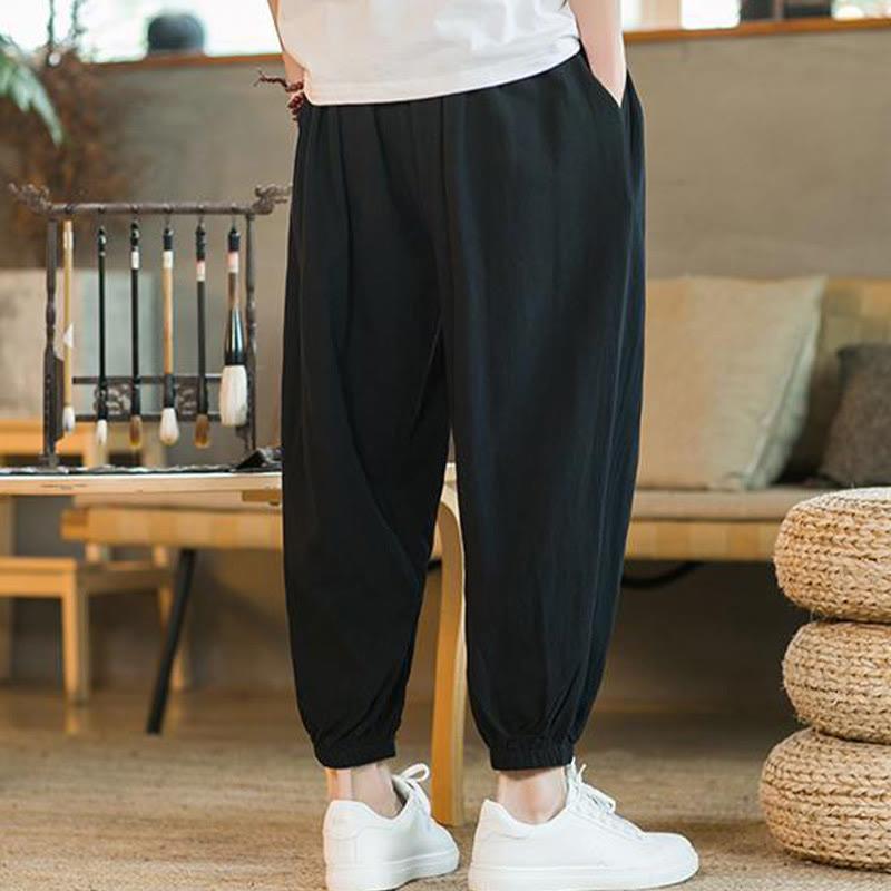 Pantalon en lin uni rouge avec cordon de serrage et poches pour homme avec Buddha Stones - image 20