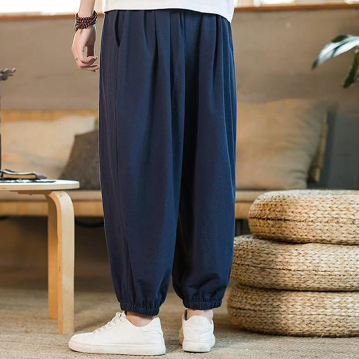 Pantalon en lin uni rouge avec cordon de serrage et poches pour homme avec Buddha Stones - image 38