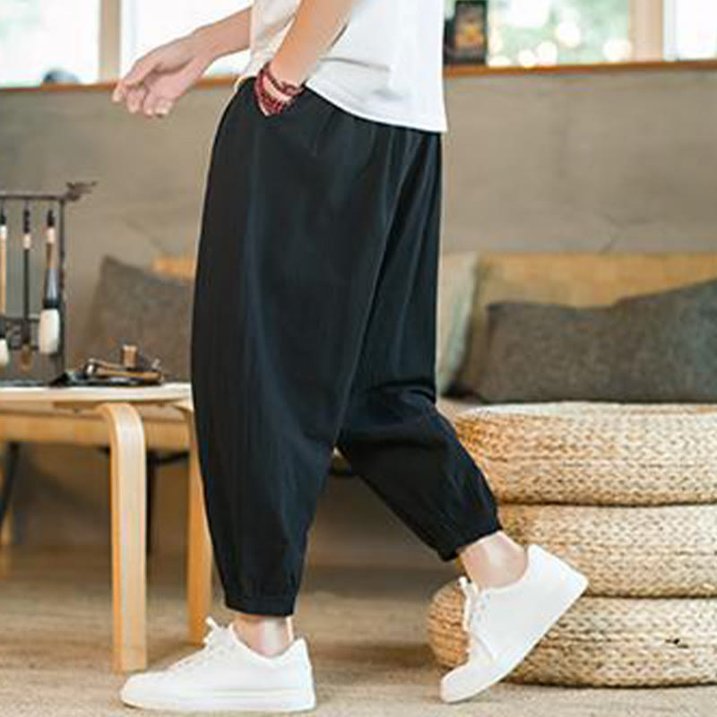 Pantalon en lin uni rouge avec cordon de serrage et poches pour homme avec Buddha Stones - image 17