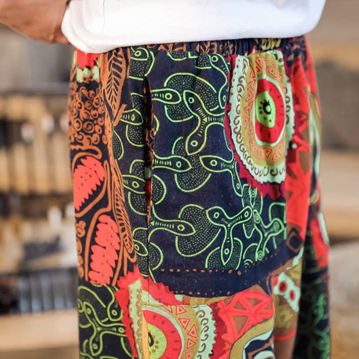 Pantalon sarouel décontracté en coton avec poches pour homme, imprimé feuilles rouges et dorées , Buddha Stones - image 8