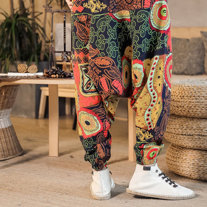 Pantalon sarouel décontracté en coton avec poches pour homme, imprimé feuilles rouges et dorées , Buddha Stones - image 3
