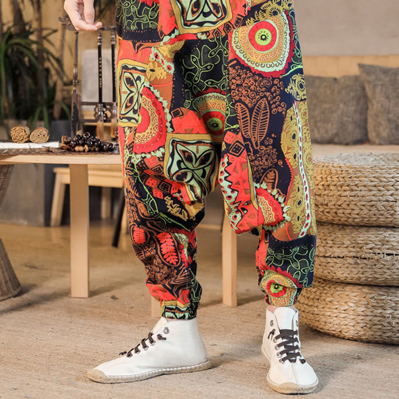 Pantalon sarouel décontracté en coton avec poches pour homme, imprimé feuilles rouges et dorées , Buddha Stones - image 5