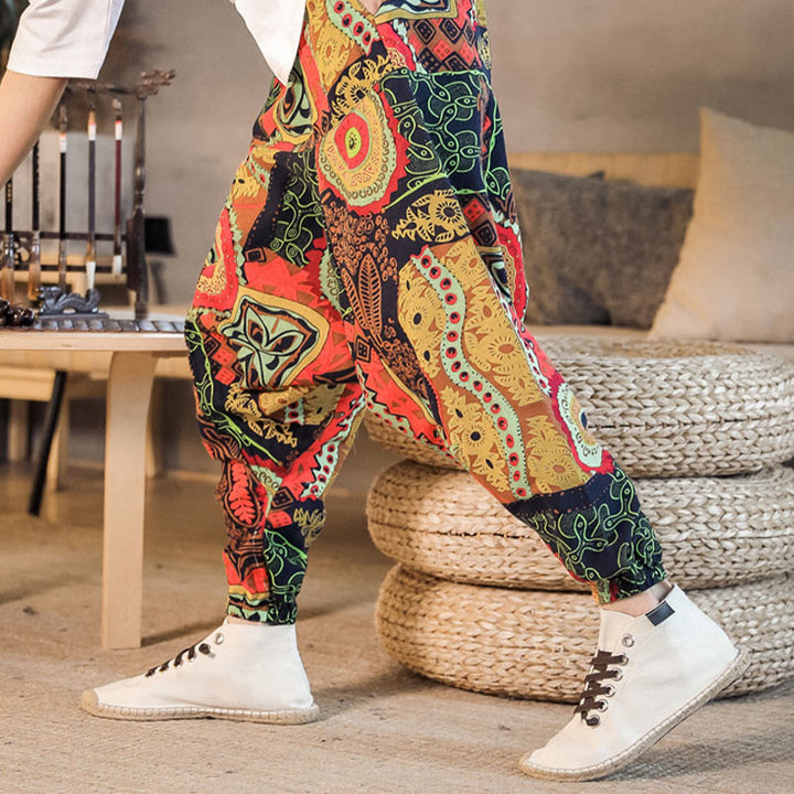 Pantalon sarouel décontracté en coton avec poches pour homme, imprimé feuilles rouges et dorées , Buddha Stones - image 2