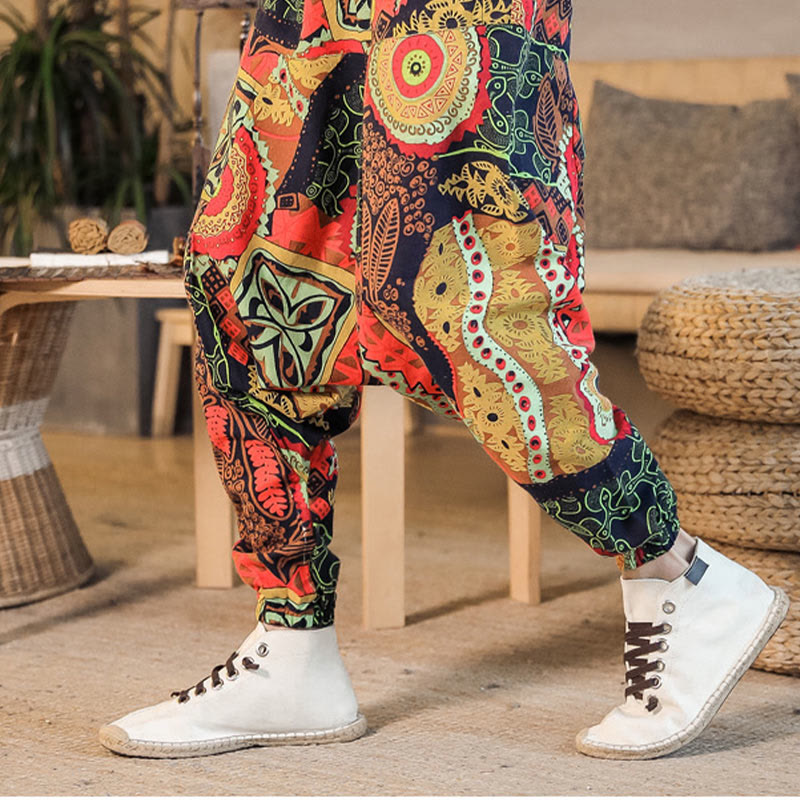 Pantalon sarouel décontracté en coton avec poches pour homme, imprimé feuilles rouges et dorées , Buddha Stones - image 4