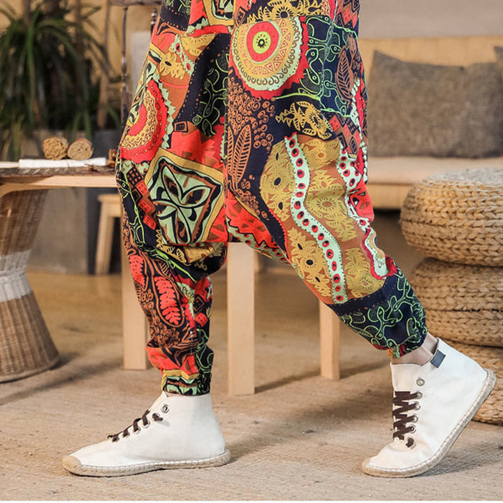 Pantalon sarouel décontracté en coton avec poches pour homme, imprimé feuilles rouges et dorées , Buddha Stones - image 4