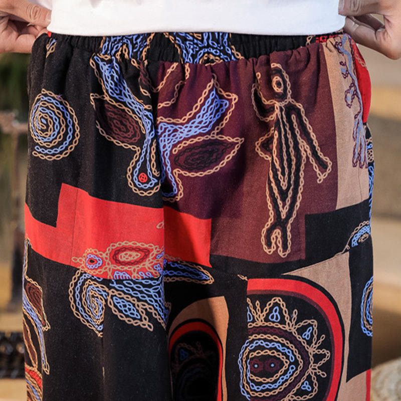 Pantalon sarouel en coton à imprimé fleuri et Buddha Stones pour homme avec poches
