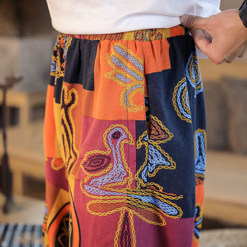 Pantalon sarouel en coton à imprimé fleuri et Buddha Stones pour homme avec poches