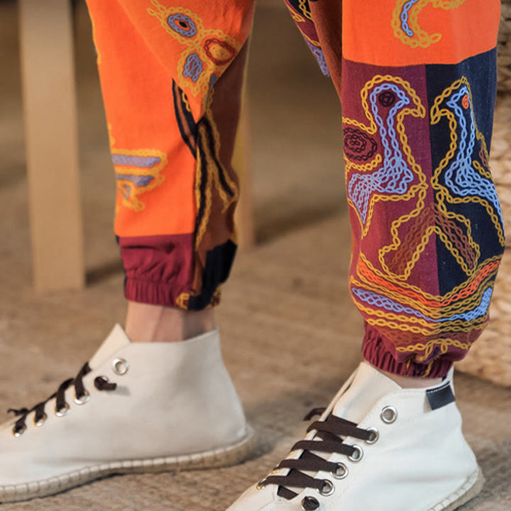 Pantalon sarouel en coton à imprimé fleuri et Buddha Stones pour homme avec poches