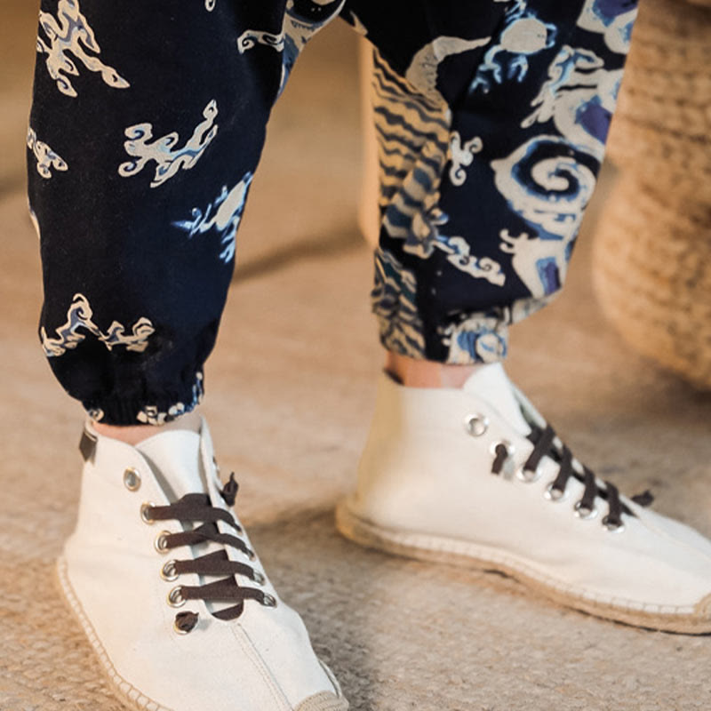 Pantalon sarouel en coton pour homme avec poches et motif de dragon chinois et Buddha Stones - image 11