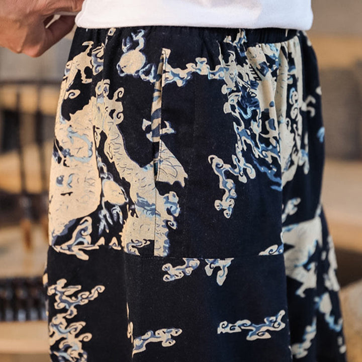 Pantalon sarouel en coton pour homme avec poches et motif de dragon chinois et Buddha Stones - image 9