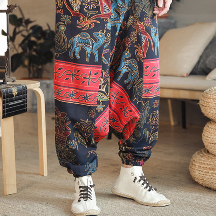 Pantalon sarouel en coton pour homme avec poches et motif de chameau coloré et Buddha Stones - image 6