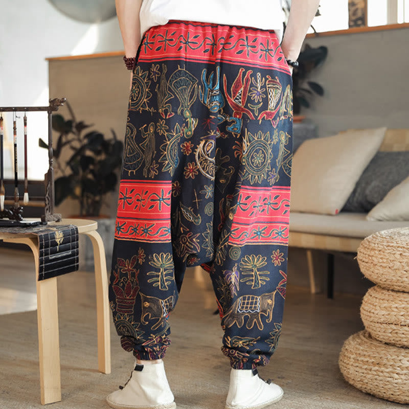 Pantalon sarouel en coton pour homme avec poches et motif de chameau coloré et Buddha Stones - image 5