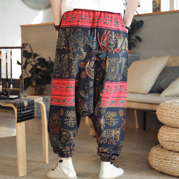 Pantalon sarouel en coton pour homme avec poches et motif de chameau coloré et Buddha Stones - image 5