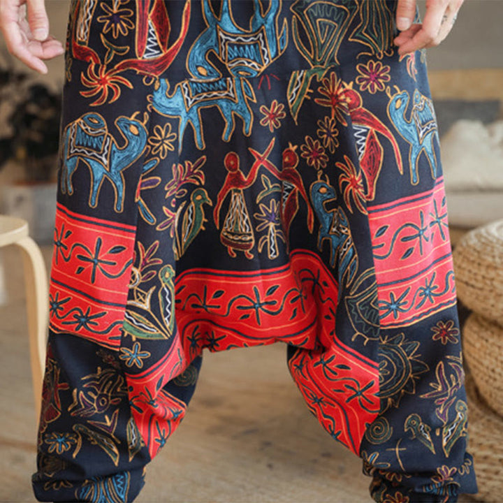 Pantalon sarouel en coton pour homme avec poches et motif de chameau coloré et Buddha Stones