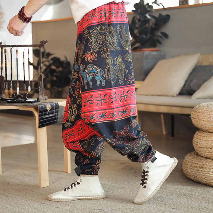 Pantalon sarouel en coton pour homme avec poches et motif de chameau coloré et Buddha Stones - image 2