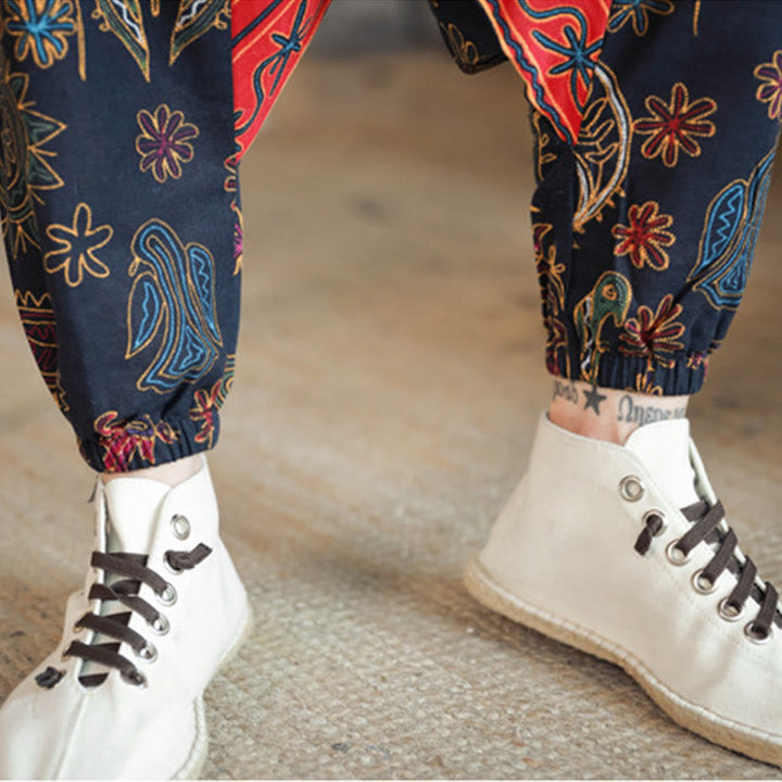 Pantalon sarouel en coton pour homme avec poches et motif de chameau coloré et Buddha Stones