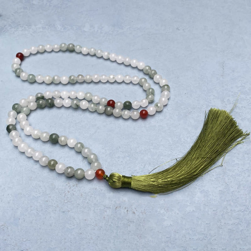 Bracelet porte-bonheur en jade Tianshan naturel avec 108 perles Mala Buddha Stones
