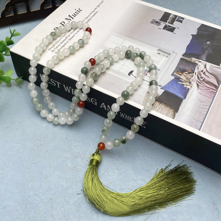 Bracelet porte-bonheur en jade Tianshan naturel avec 108 perles Mala Buddha Stones