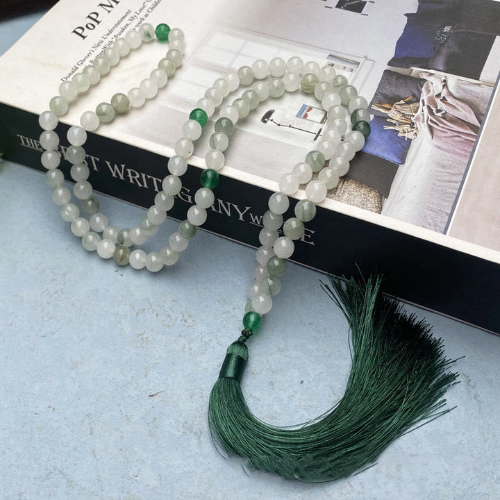 Bracelet porte-bonheur en jade Tianshan naturel avec 108 perles Mala Buddha Stones
