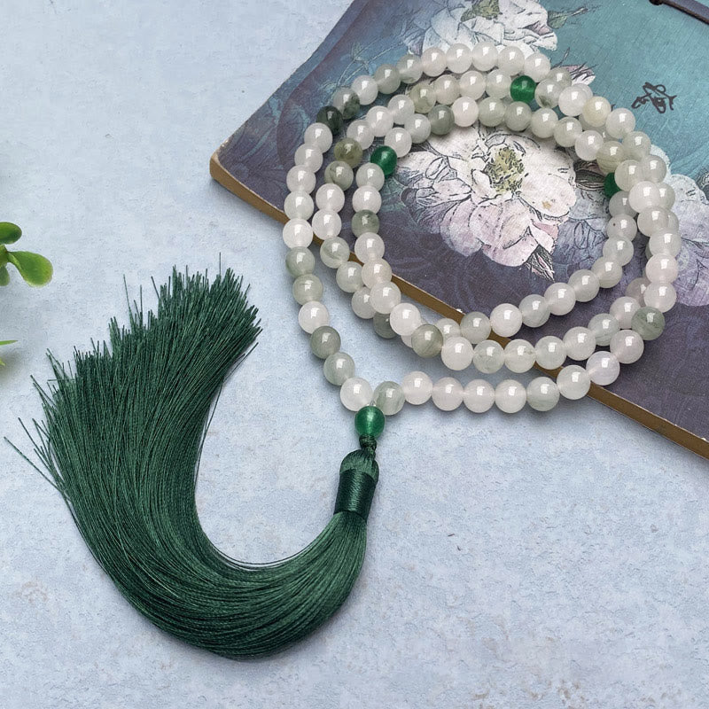 Bracelet porte-bonheur en jade Tianshan naturel avec 108 perles Mala Buddha Stones