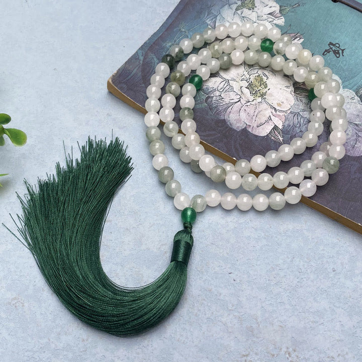Bracelet porte-bonheur en jade Tianshan naturel avec 108 perles Mala Buddha Stones