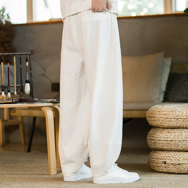 Pantalon Buddha Stones pour homme en coton et lin de couleur unie avec cordon de serrage et poches - image 23