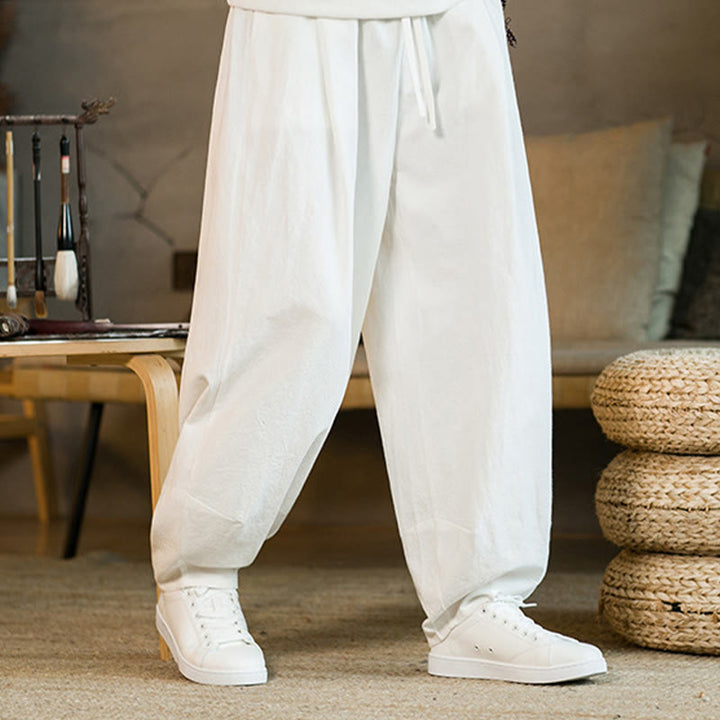 Pantalon Buddha Stones pour homme en coton et lin de couleur unie avec cordon de serrage et poches - image 19