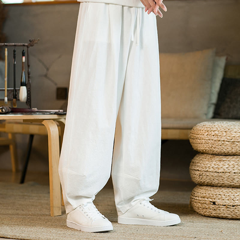 Pantalon Buddha Stones pour homme en coton et lin de couleur unie avec cordon de serrage et poches - image 18