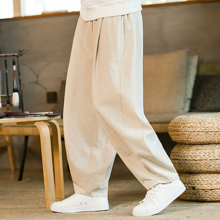 Pantalon Buddha Stones pour homme en coton et lin de couleur unie avec cordon de serrage et poches - image 30