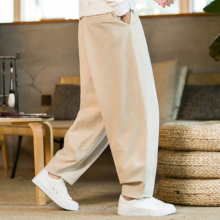 Pantalon Buddha Stones pour homme en coton et lin de couleur unie avec cordon de serrage et poches - image 29