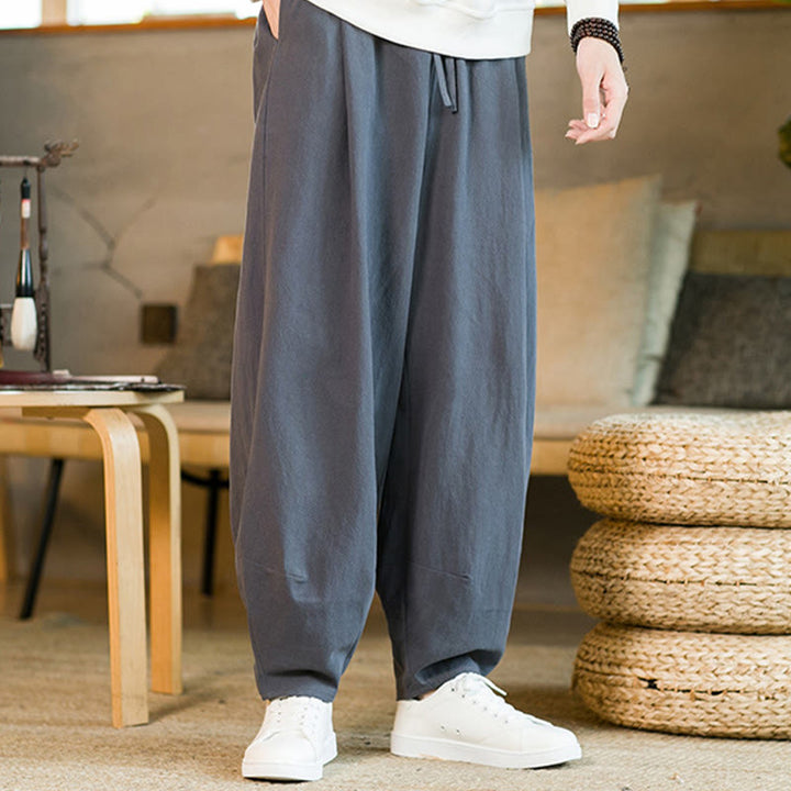 Pantalon Buddha Stones pour homme en coton et lin de couleur unie avec cordon de serrage et poches - Gris ardoise - US/UK/AU46，EU56 (5XL) - image 31