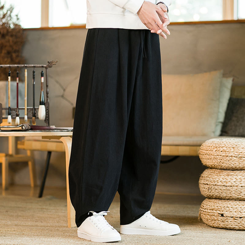 Pantalon Buddha Stones pour homme en coton et lin de couleur unie avec cordon de serrage et poches - image 12