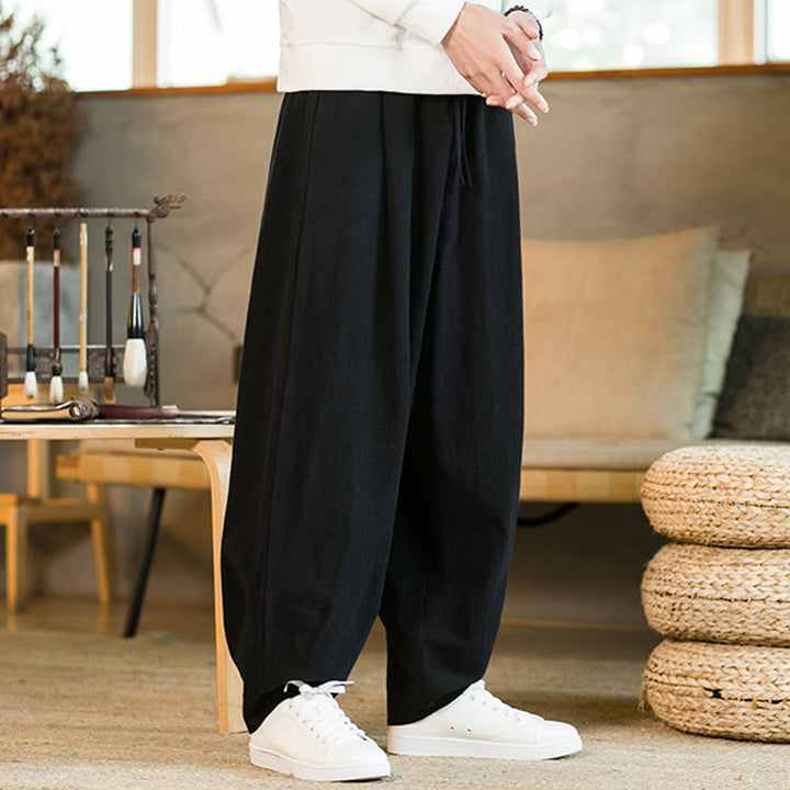 Pantalon Buddha Stones pour homme en coton et lin de couleur unie avec cordon de serrage et poches - image 12