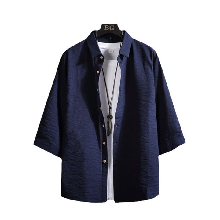 Chemise décontractée à manches trois-quarts et boutons sur le devant pour homme avec motif Buddha Stones - image 18
