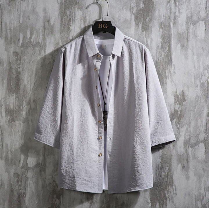 Chemise décontractée à manches trois-quarts et boutons sur le devant pour homme avec motif Buddha Stones