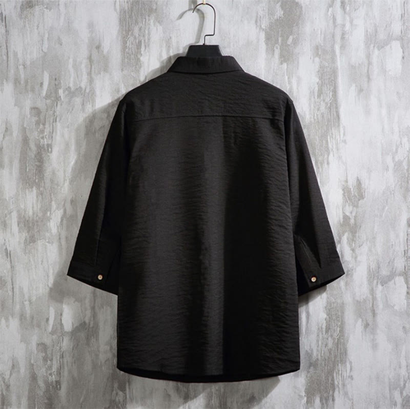 Chemise décontractée à manches trois-quarts et boutons sur le devant pour homme avec motif Buddha Stones