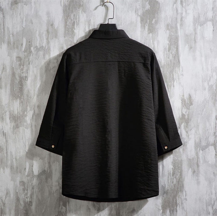 Chemise décontractée à manches trois-quarts et boutons sur le devant pour homme avec motif Buddha Stones