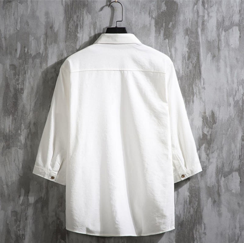 Chemise décontractée à manches trois-quarts et boutons sur le devant pour homme avec motif Buddha Stones
