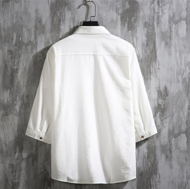 Chemise décontractée à manches trois-quarts et boutons sur le devant pour homme avec motif Buddha Stones