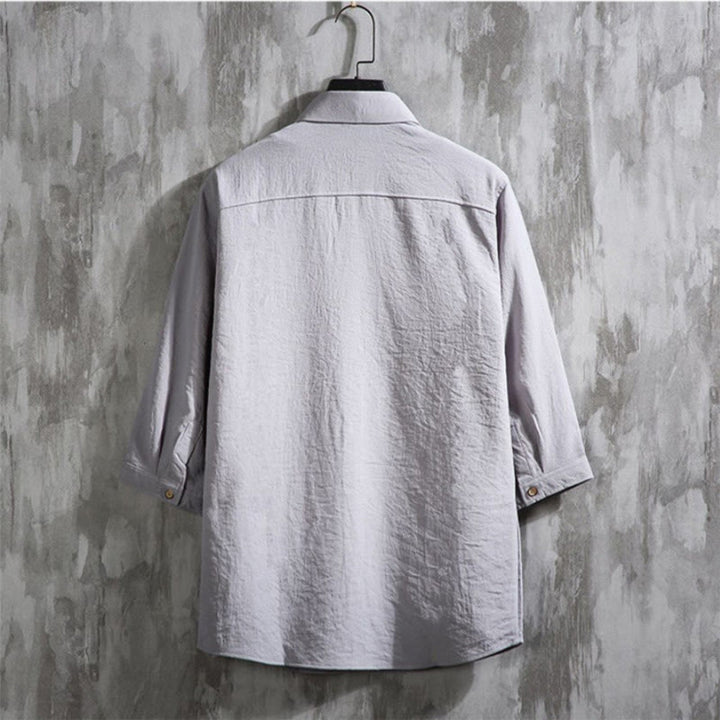Chemise décontractée à manches trois-quarts et boutons sur le devant pour homme avec motif Buddha Stones