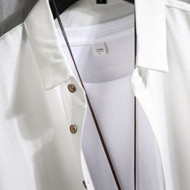 Chemise décontractée à manches trois-quarts et boutons sur le devant pour homme avec motif Buddha Stones